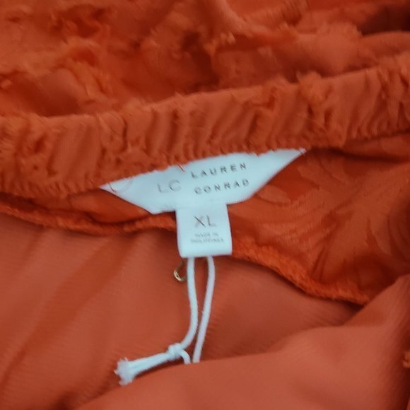 LC‎ Lauren Conrad Womens Size XL Orange Tiered Ruffle One-Shoulder Dress - Picture 3 of 6